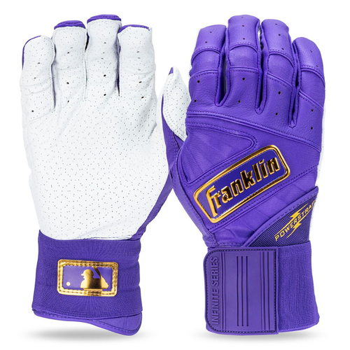Vist Large View of Product Image Which is New Franklin Powerstrap Infinite Baseball and Softball Batting Gloves Purple/Gold- Adult LG