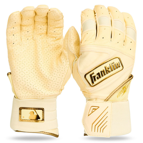 Vist Large View of Product Image Which is New Franklin Powerstrap Infinite Baseball and Softball Batting Gloves Vanilla/Gold- Adult LG