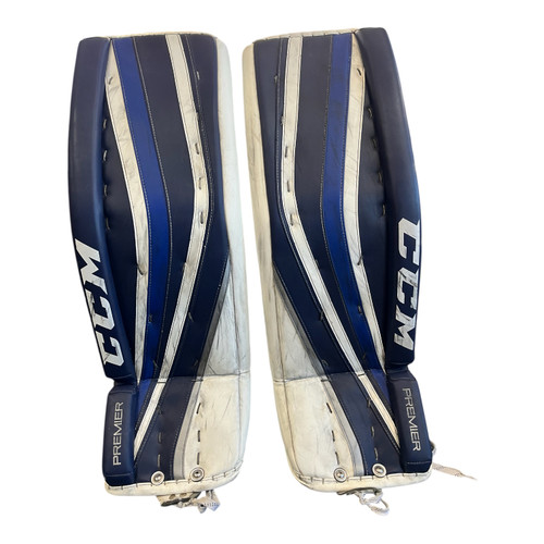 Vist Large View of Product Image Which is Used CCM PREMIER LEFERVE Goalie Leg Pads Senior Navy Blue 35"+1"