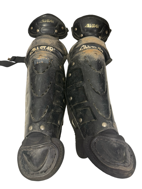 Vist Large View of Product Image Which is Used All-Star Player Series LG912PS Junior Baseball Catchers Leg Guards Black Age 9-12 (missing 2 straps on each leg)