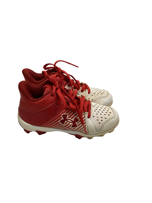Vist Large View of Product Image Which is Used Under Armour RED AND WHITE BASEBALL CLEATS BB/SB Cleats Red Junior 01.5