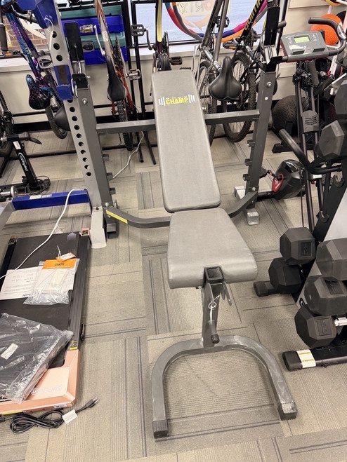 Vist Large View of Product Image Which is Used Body Champ BENCH W/PRESS RACK Standard Bench