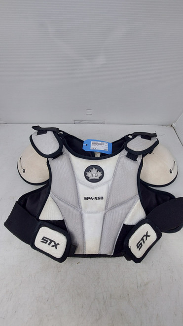 Vist Large View of Product Image Which is Used STX SPA-XSB Lacrosse Shoulder Pads White SM