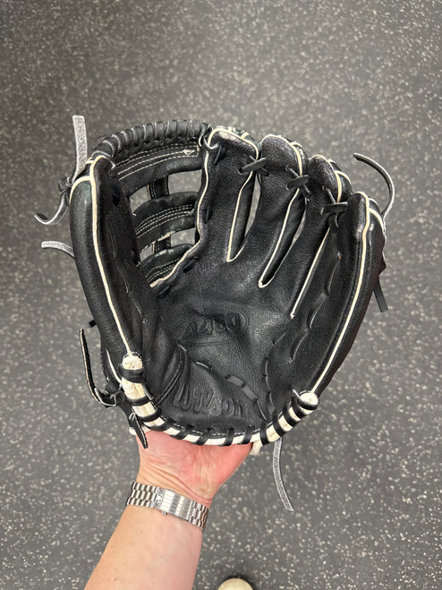 Vist Large View of Product Image Which is Used Wilson A450 BB/SB Glove RH Throw Black 12"