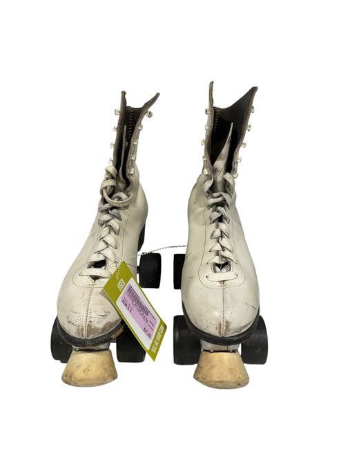 Vist Large View of Product Image Which is Used VINTAGE ROLLER SKATES Senior Roller Quad Skates White Senior 6