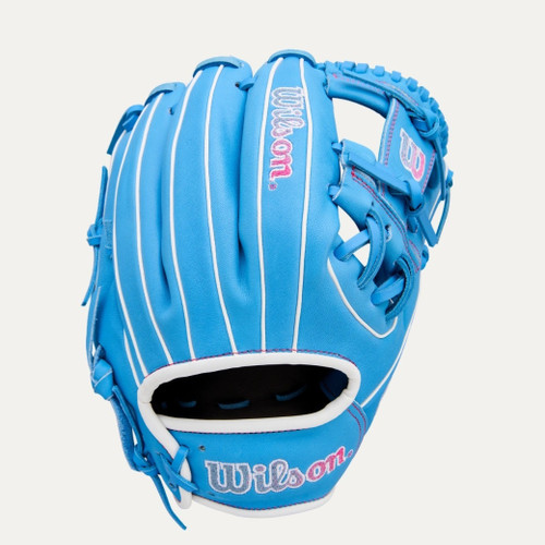 Vist Large View of Product Image Which is New Wilson A1000 1786 BB/SB Glove RH Throw White And Carolina Blue 11 1/2"