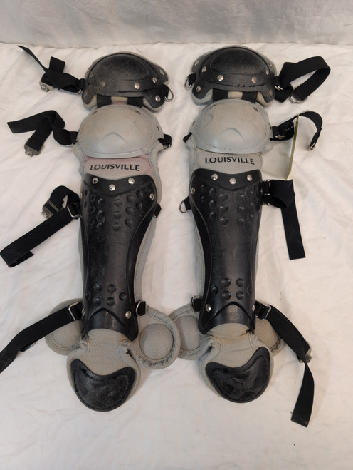 Vist Large View of Product Image Which is Used Louisville Slugger PG SERIES 5 Catchers Leg Guards Black And Grey Youth