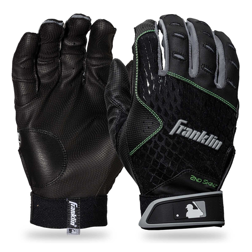 Vist Large View of Product Image Which is New Franklin 2nd Skinz Baseball and Softball Batting Gloves Black- Adult LG