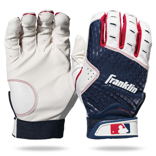 Vist Large View of Product Image Which is New Franklin 2nd Skinz Baseball and Softball Batting Gloves Navy/Red- Youth XS