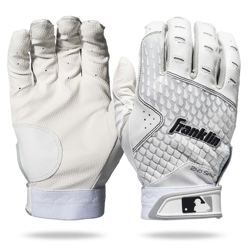 Vist Large View of Product Image Which is New Franklin 2nd Skinz Baseball and Softball Batting Gloves White- Adult MD