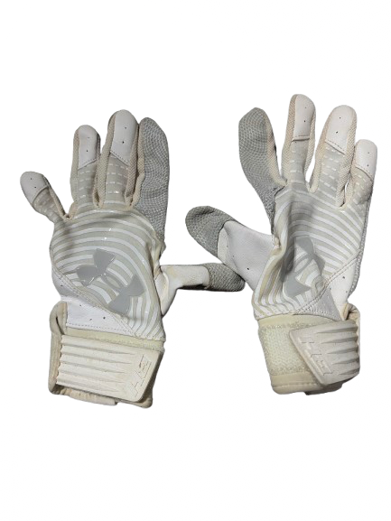 Vist Large View of Product Image Which is Used Under Armour BRYCE HARPER BG YTH SM BB/SB Batting Gloves White SM