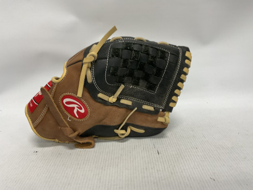 Vist Large View of Product Image Which is Used Rawlings PREMIUM SERIES BB/SB Glove RH Throw Brown And Black 12"