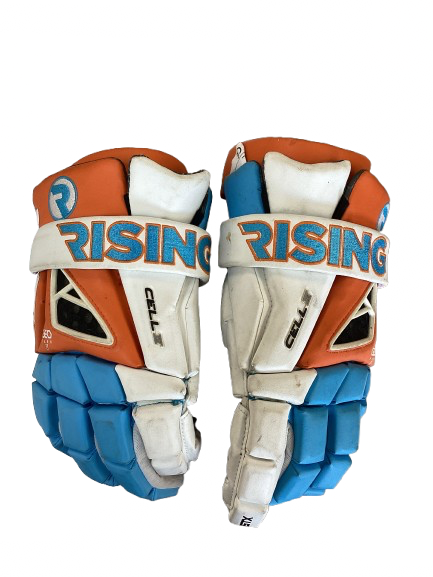 Vist Large View of Product Image Which is Used STX CELL IV Lacrosse Gloves Mens Turquoise And Orange LG
