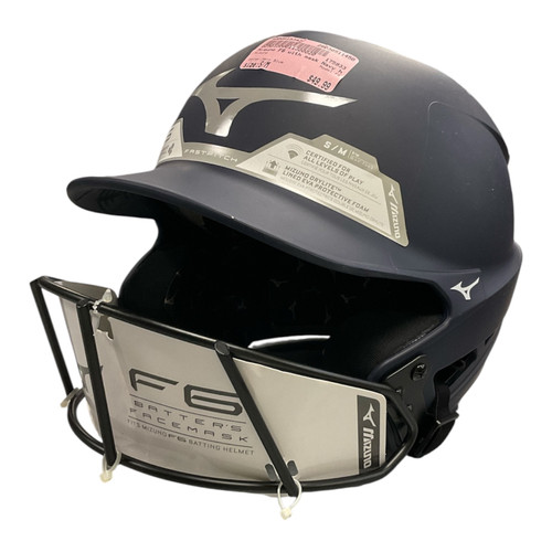 Vist Large View of Product Image Which is New Mizuno F6 Batting Helmet w/Mask Navy Blue S/M