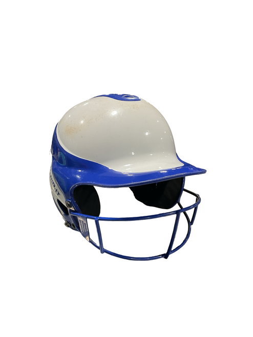Vist Large View of Product Image Which is Used RIP-IT BLACK HELMET W/ MASK 6-6 7/8 Batting Helmet w/Mask White And Royal Blue One Size