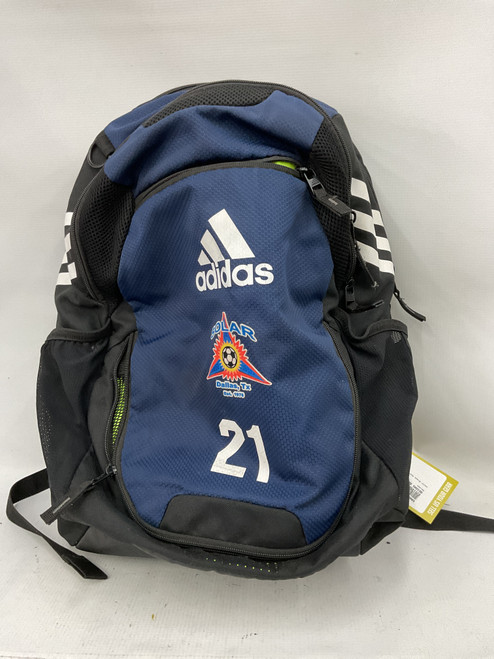Vist Large View of Product Image Which is Used Adidas Soccer Player Sackpack Black And BLUE