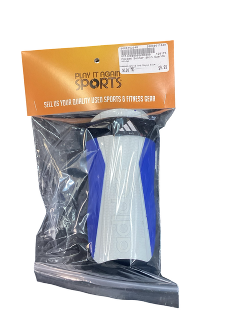 Vist Large View of Product Image Which is Used Adidas Soccer Shin Guards Junior White And Royal Blue MD