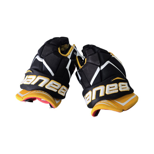 Vist Large View of Product Image Which is Used Bauer 1X 13INCH HOCKEY GLOVES Senior Gloves Black And Gold 13"