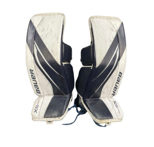 Vist Large View of Product Image Which is Used Bauer VAPOR X5 PRO Goalie Leg Pads Inter Navy And White 32"