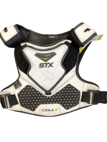 Vist Large View of Product Image Which is Used STX CELL V Lacrosse Shoulder Pads Black And White MD