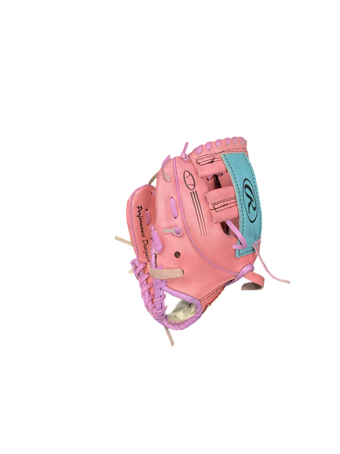 Vist Large View of Product Image Which is Used Rawlings GIRLS RULE LH BB/SB Glove T-ball Pink 9"