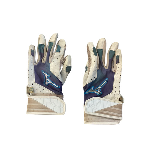 Vist Large View of Product Image Which is Used Mizuno BB/SB Batting Gloves White And Purple SM