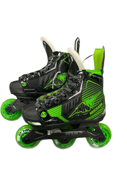 Vist Large View of Product Image Which is Used Mission SZ.11/12 LIL RIPPER Roller Hockey Skates Lime Green Adjustable