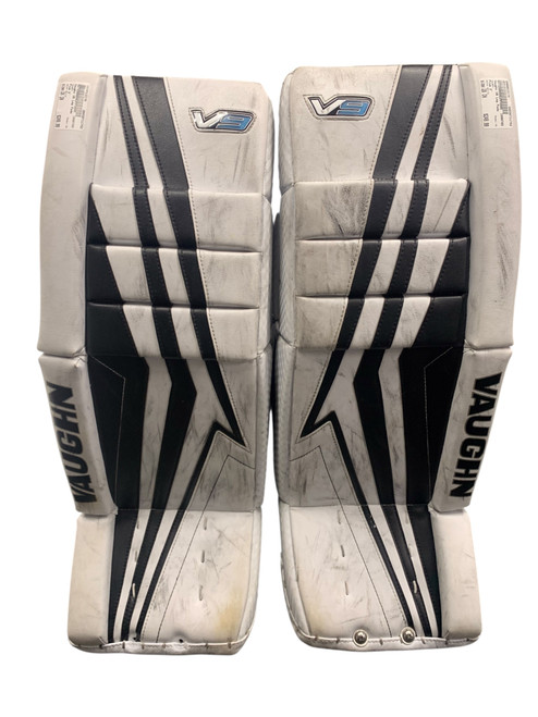 Vist Large View of Product Image Which is Used Vaughn V9 Goalie Leg Pads Intermediate White 28+2”