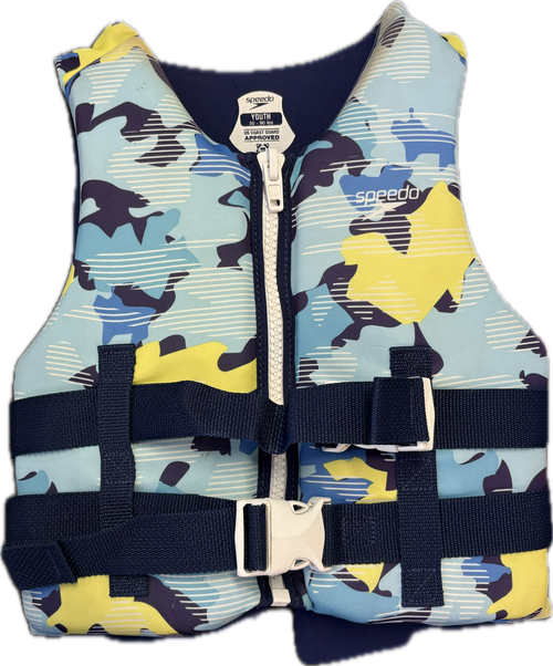 Vist Large View of Product Image Which is Used Speedo BLUE CAMO Youth PFD Carolina Blue Youth 50-90
