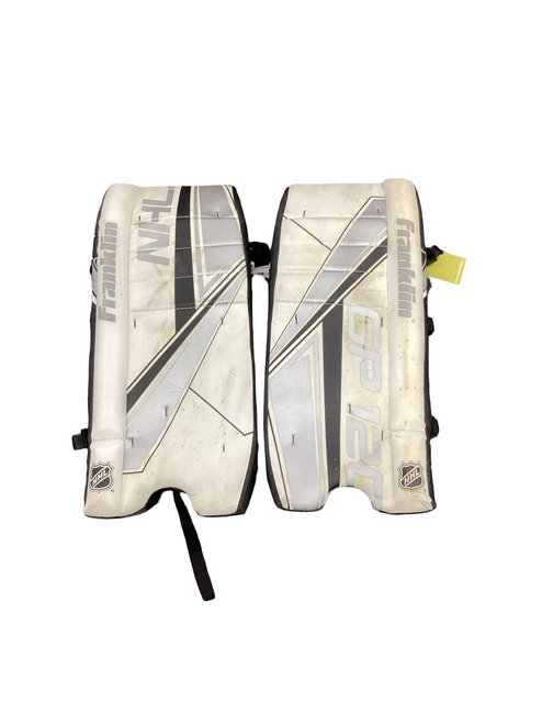Vist Large View of Product Image Which is Used Franklin GP 120 Goalie Leg Pads Senior White 26"
