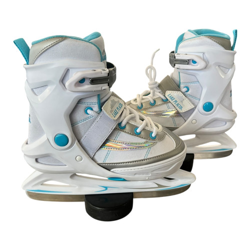Vist Large View of Product Image Which is Used Lake Placid ADJUSTABLE 1-4 Girls Softboot Skate White Adjustable