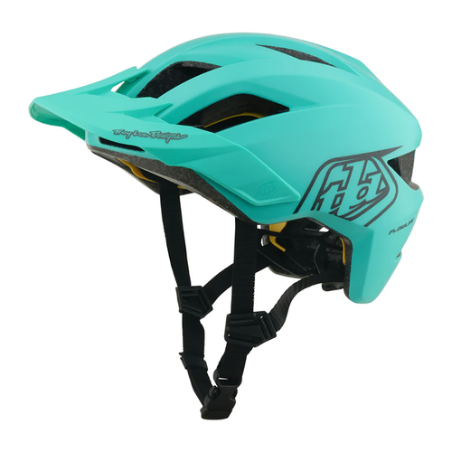 Vist Large View of Product Image Which is New Troy Lee Designs Flowline Bike Helmet with MIPS Point Charcoal/Real Teal- Youth One Size