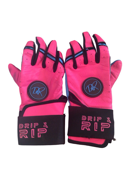 Vist Large View of Product Image Which is Used DRIP X RIP BATTING GLOVES BB/SB Batting Gloves Pink LG