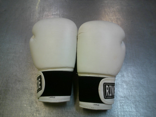 Vist Large View of Product Image Which is Used Ringside Boxing Gloves White Senior