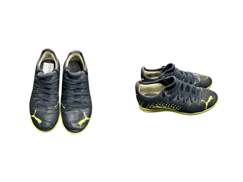 Vist Large View of Product Image Which is Used Puma Soccer Indoor Shoes Navy Blue And Lime Junior 01