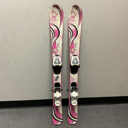 Vist Large View of Product Image Which is Used K2 LUV BUG Girls DH Ski/Binding White And Pink 100 cm
