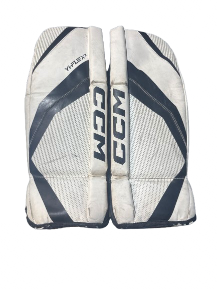 Vist Large View of Product Image Which is Used CCM CCM YTFLEX SPEEDSKIN Goalie Leg Pads Youth Black And White 26"