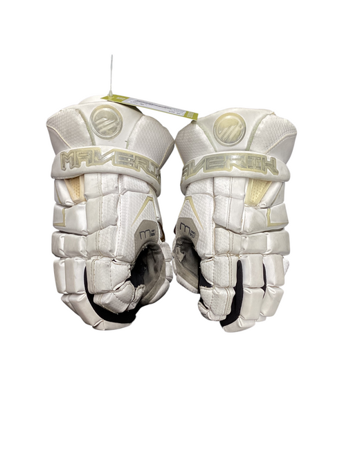 Vist Large View of Product Image Which is Used Maverik M4 Lacrosse Gloves Mens White Medium