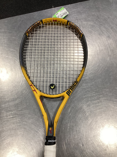 Vist Large View of Product Image Which is Used Prince TRIPLE THREAT SCREAM OS Adult Tennis Racquet Yellow 4 3/8"