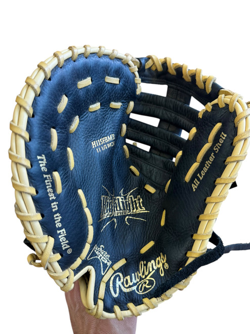 Vist Large View of Product Image Which is Used Rawlings H115FBMB BB/SB First Base LH Throw Black And Natural 11 1/2"