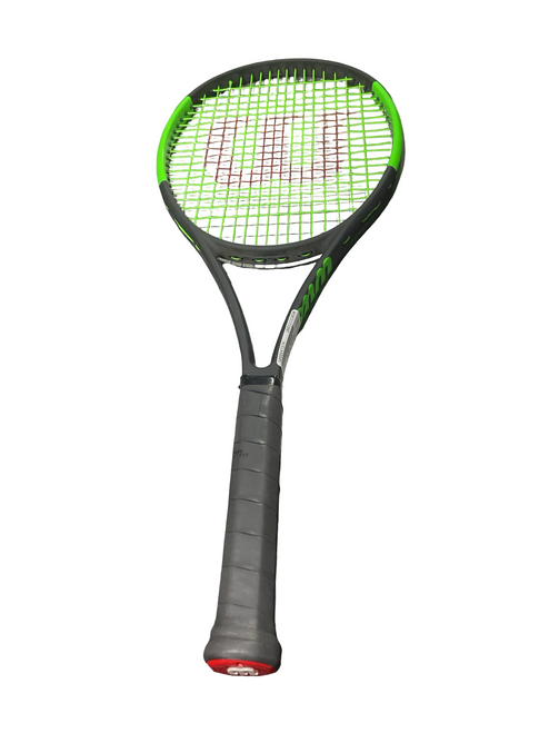 Vist Large View of Product Image Which is Used Wilson BLADE FEEL RACQUET Adult Tennis Racquet Black 4 1/8"