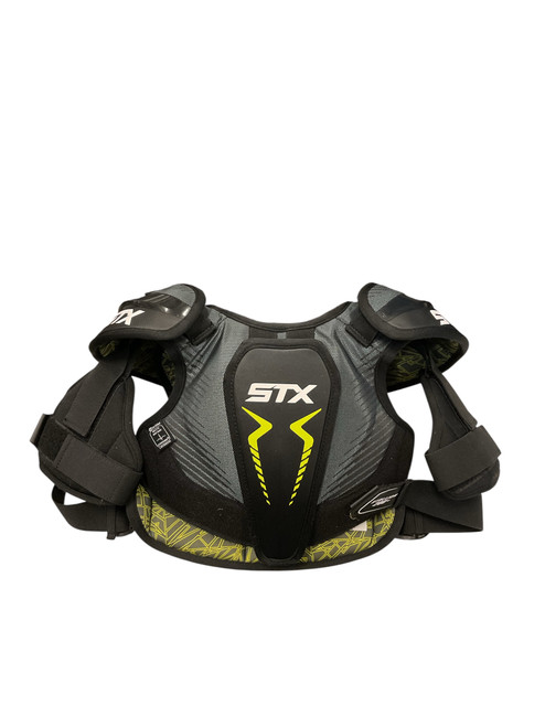 Vist Large View of Product Image Which is Used STX STALLION 200 MEDIUM SP Lacrosse Shoulder Pads Black And Grey MD