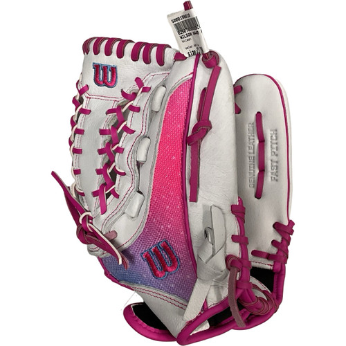 Vist Large View of Product Image Which is Used Wilson A04RF2612 BB/SB Glove RH Throw White 12"