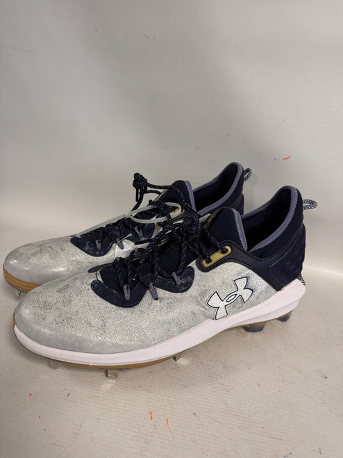 Vist Large View of Product Image Which is Under Armour HARPER 8 LOW ST METAL CLEATS BB/SB Cleats White And Navy Blue Senior 15