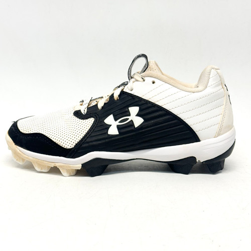 Vist Large View of Product Image Which is Used Under Armour LEADOFF LOW BB/SB Cleats Black And White Junior 02.5
