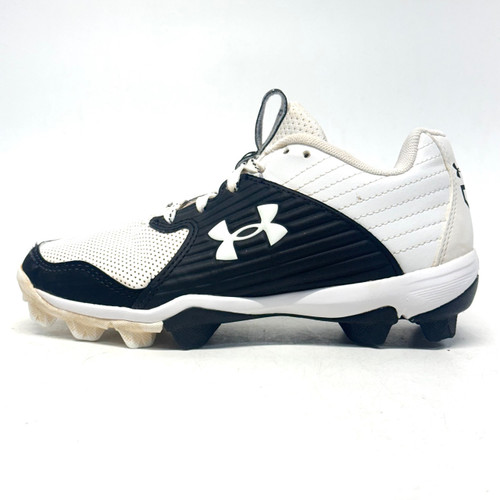Vist Large View of Product Image Which is Used Under Armour LEADOFF LOW BB/SB Cleats Black And White Junior 02.5