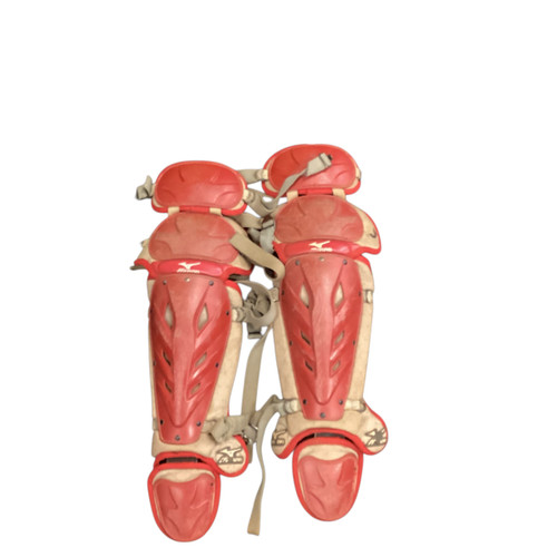 Vist Large View of Product Image Which is Used Mizuno SAMURAI SHIN GUARDS Catchers Leg Guards Red Adult