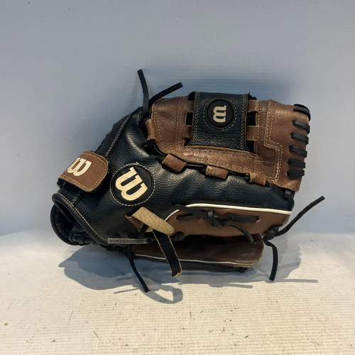 Vist Large View of Product Image Which is Used Wilson A350 12IN BRWN/BLK BB/SB Glove RH Throw Brown And Black 12"