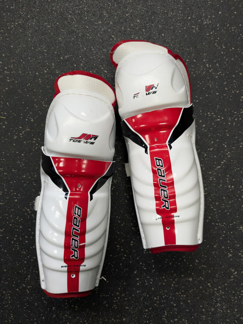 Vist Large View of Product Image Which is Used Bauer JR19 Junior Shin Guards White 10"