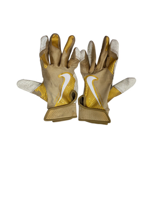 Vist Large View of Product Image Which is Used Nike HYPER DIAMOND BB/SB Batting Gloves White And Gold MD